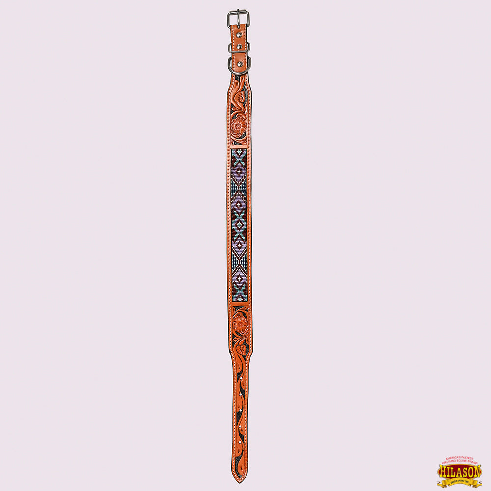 HILASON Western Style Beaded American Leather Pet Dog Collar