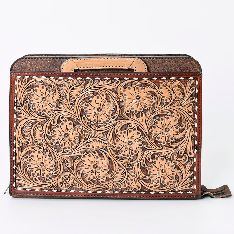 American Darling Western Briefcase Bag Hand Tooled Floral Carved Genuine Leather Office Organizer 10.5in (H) X 13in (W) X 1.5in (D)