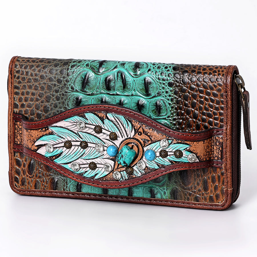 American Darling Western Organizer Bag Crocodile Embossed Hand Tooled Leather - Uhorse
