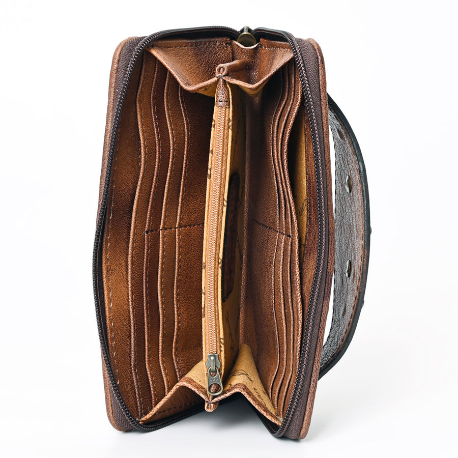 American Darling Western Organizer Bag Crocodile Embossed Hand Tooled Floral Carved Genuine Leather Wallet 4.5in (H) X 8in (W)