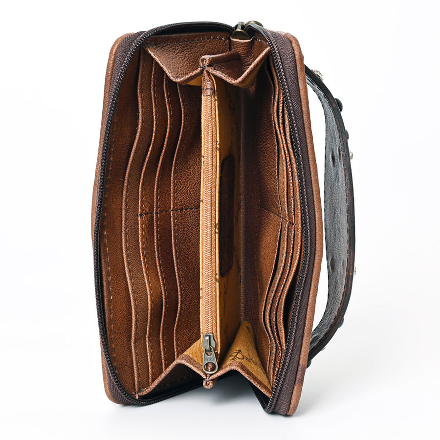 American Darling Western Organizer Bag Crocodile Embossed Hand Tooled Floral Carved Genuine Leather Wallet 4.5in (H) X 8in (W)