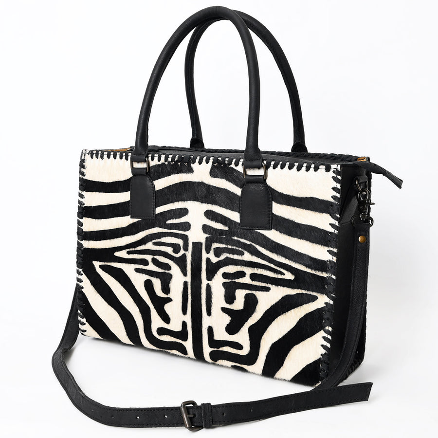 American Darling Western Tote Bag - Handcrafted Hair-On Cowhide and Braided Leather - Hilason
