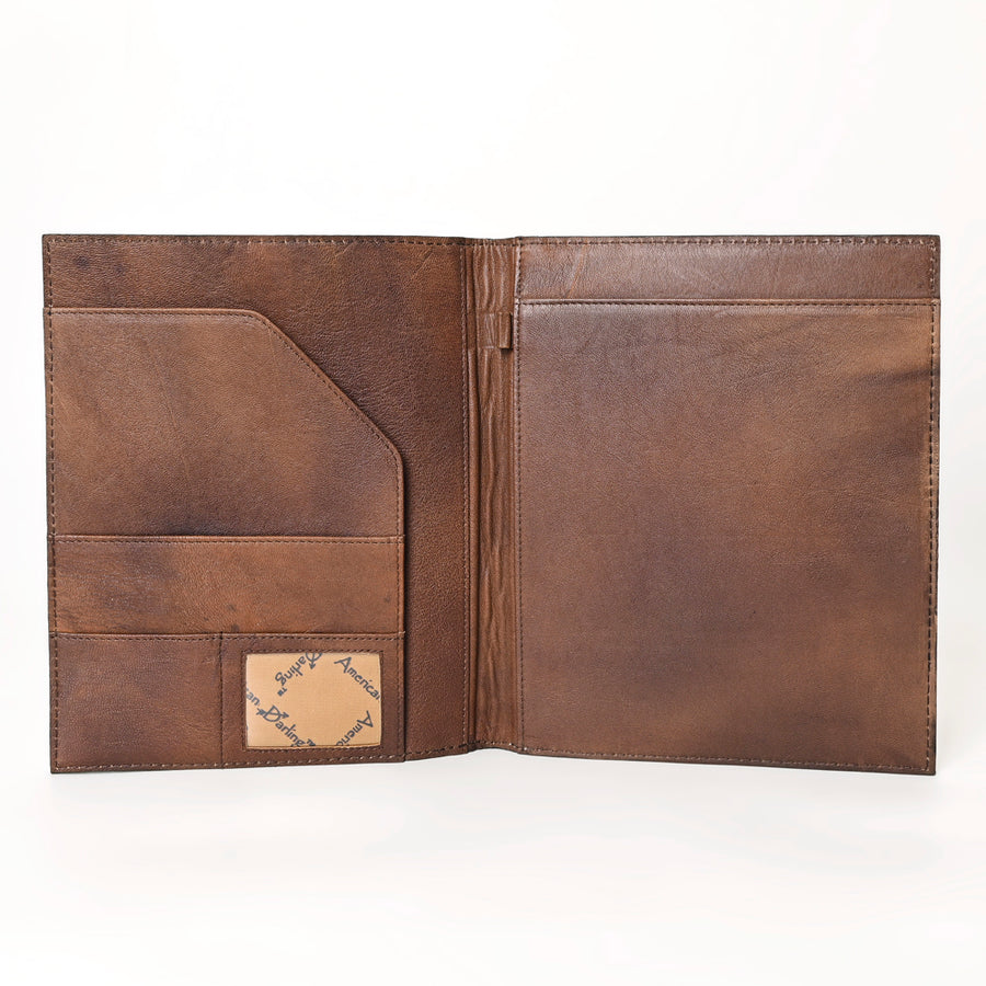 American Darling Western Portfolio Bag Hand Tooled Floral Carved Genuine Leather Document Holder 12in (H) X 9.5in (W)