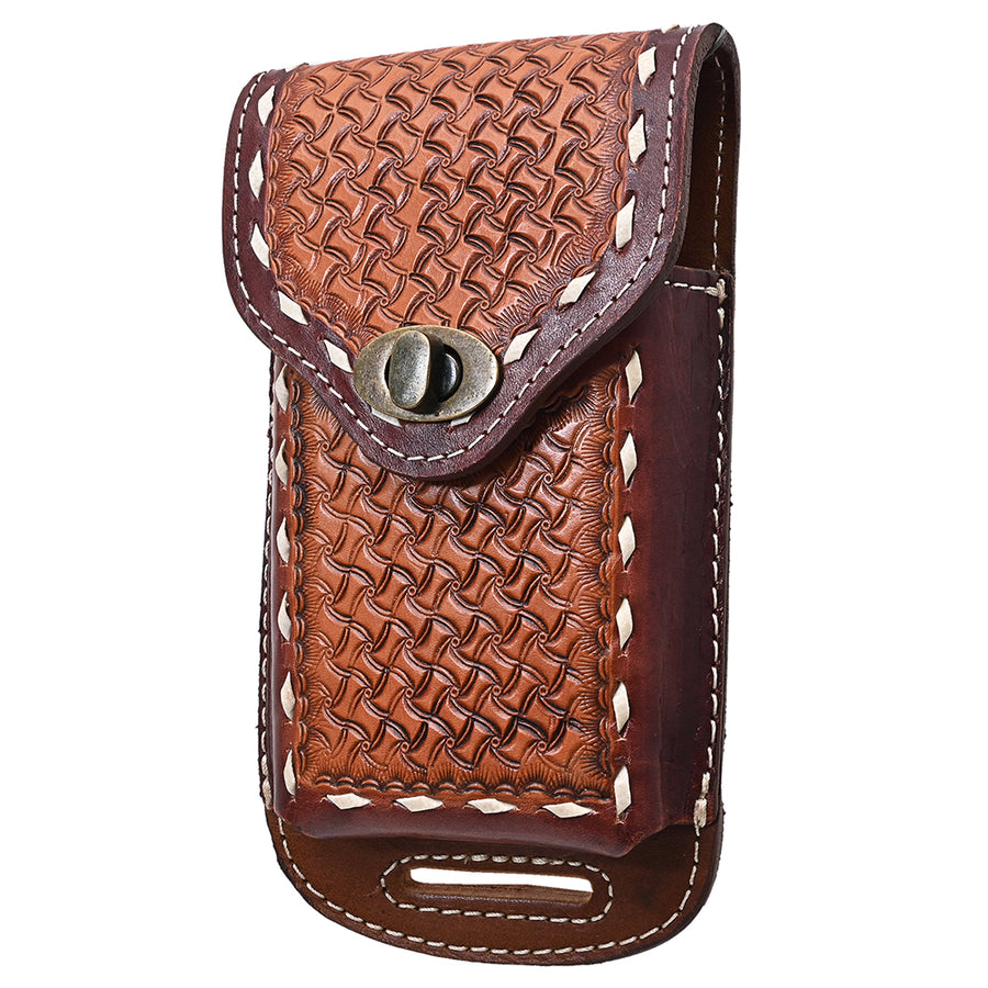 Hilason Horse Saddle Basketweave Floral Cell Phone Case Pouch Tan American Leather - Uhorse