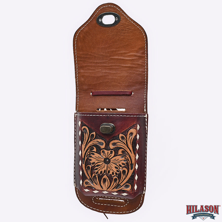 Hilason Basketweave Floral Cell Phone Case Tan American Leather
