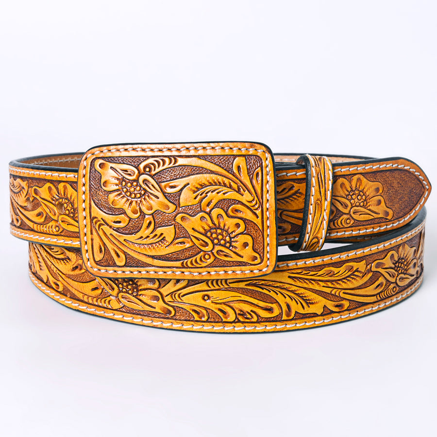American Darling Beautifully Hand Tooled Brown Genuine Leather Belt Men and Women Western with Removable Buckle