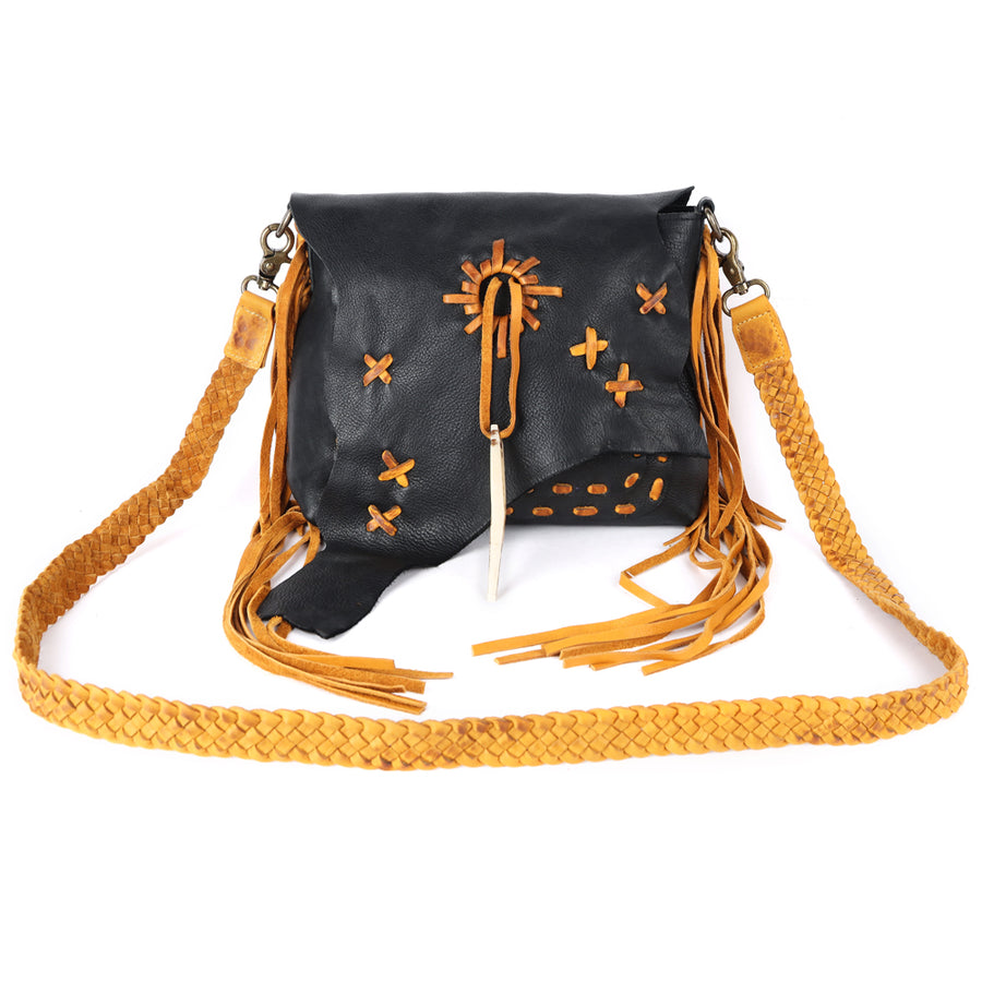 American Darling Cross body Bag Western Genuine Leather Handcrafted Purse with Fringes and Braided Detail
