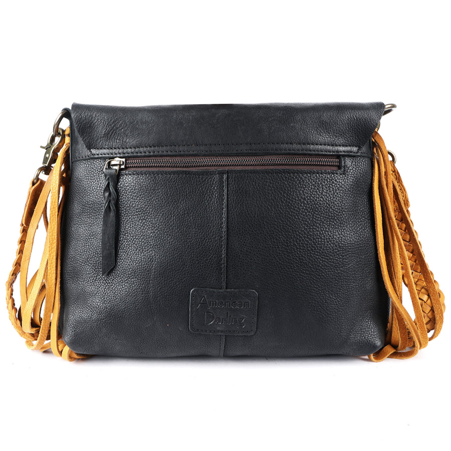 American Darling Cross body Bag Western Genuine Leather Handcrafted Purse with Fringes and Braided Detail