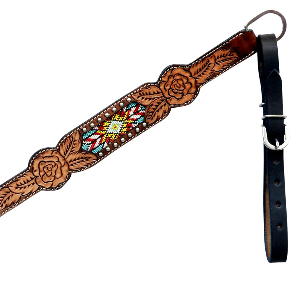 HILASON Western Horse Genuine Leather Floral Design Tack Set Dark Brown