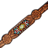 HILASON Western Horse Genuine Leather Floral Design Tack Set Dark Brown