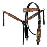 HILASON Western Horse Genuine Leather Floral Design Tack Set Dark Brown