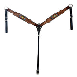 HILASON Western Leather Horse Headstall Breast Collar Floral Design Dark Brown | Leather Headstall | Leather Breast Collar | Tack Set for Horses