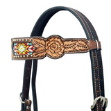 HILASON Western Leather Horse Headstall Breast Collar Floral Design Dark Brown | Leather Headstall | Leather Breast Collar | Tack Set for Horses