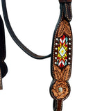 HILASON Western Horse Genuine Leather Floral Design Tack Set Dark Brown