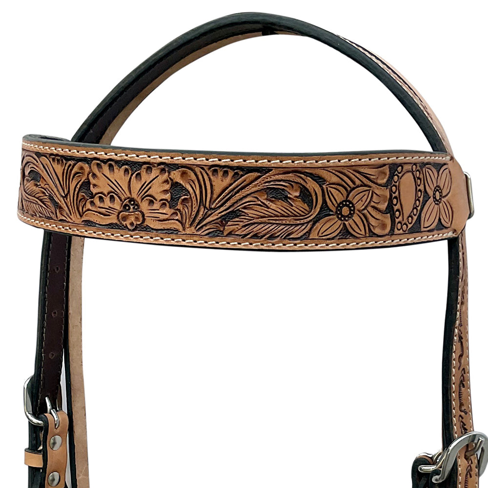 HILASON Western Horse Headstall & Breast Collar Tack Set American Leather Floral Carving Tan