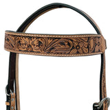 HILASON Western Horse Headstall & Breast Collar Tack Set American Leather Floral Carving Tan