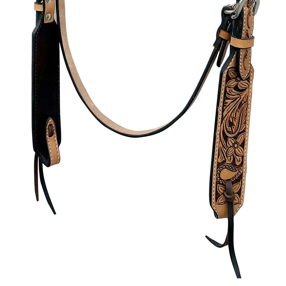 HILASON Western Horse Headstall & Breast Collar Tack Set American Leather Floral Carving Tan