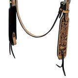 HILASON Western Horse Headstall & Breast Collar Tack Set American Leather Floral Carving Tan