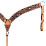 HILASON Western Horse Headstall & Breast Collar Tack Set American Leather Floral Carving Tan