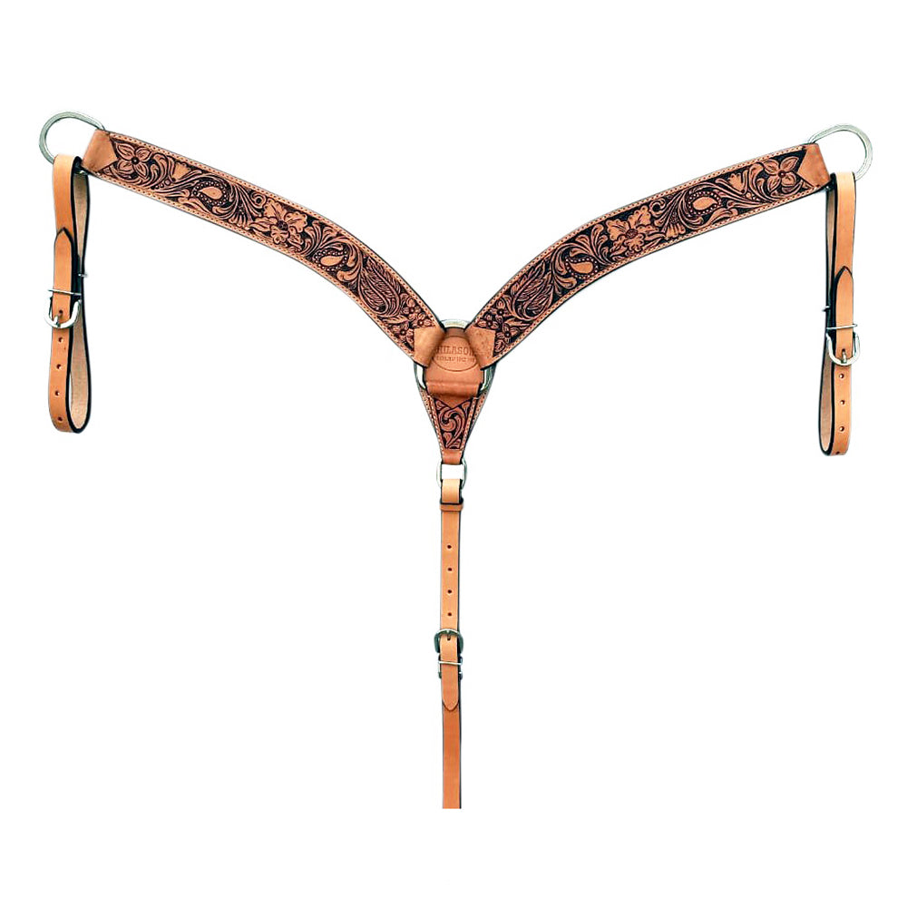 HILASON Western Horse Headstall & Breast Collar Tack Set American Leather Floral Carving Tan