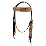 HILASON Western Horse Headstall & Breast Collar Tack Set American Leather Floral Carving Tan