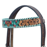 HILASON Western Horse Genuine Leather Floral Design Tack Set Dark Brown