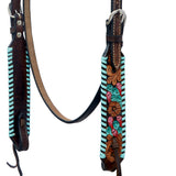 HILASON Western Horse Genuine Leather Floral Design Tack Set Dark Brown