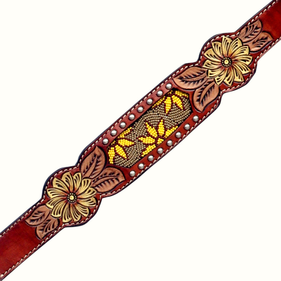 HILASON Western Leather Horse Headstall Breast Collar Floral Design Mahogany | Tack Set for Horses