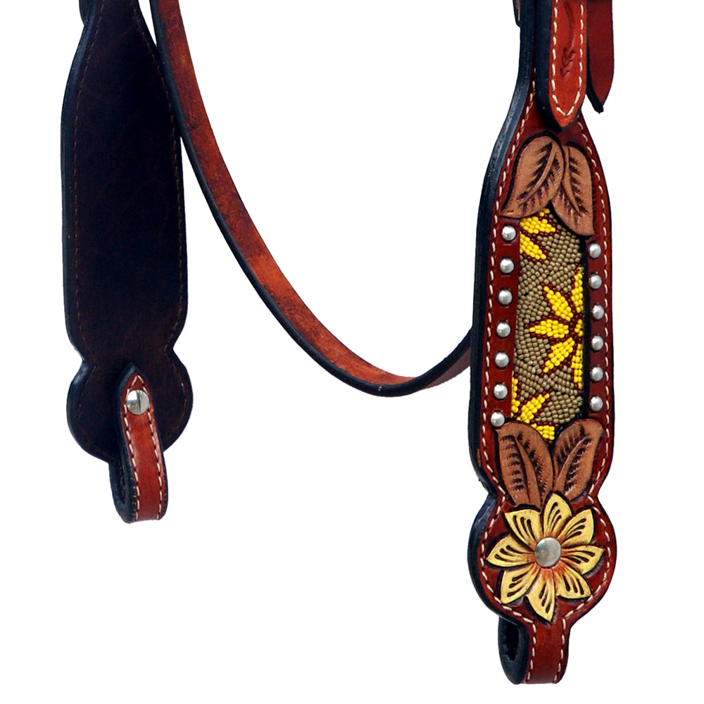 HILASON Western Horse Genuine Leather Floral Design Tack Set Mahogany