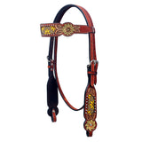 HILASON Western Leather Horse Headstall Breast Collar Floral Design Mahogany | Leather Headstall | Leather Breast Collar | Tack Set for Horses