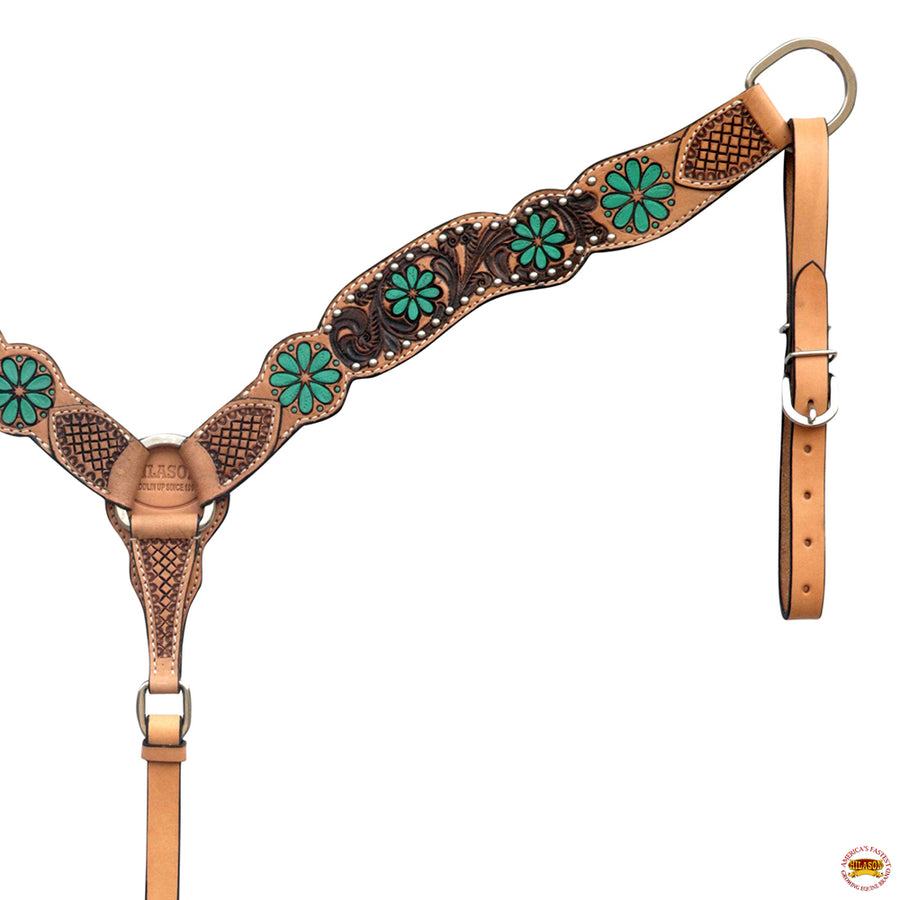 HILASON Western Leather Horse Headstall & Breast Collar Floral Hand Painted