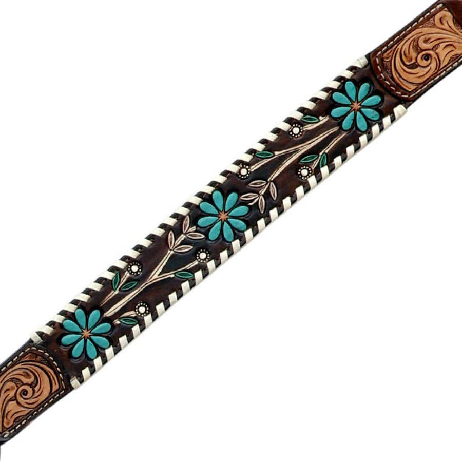 HILASON Western Leather Horse Headstall Breast Collar Floral Tack Set Dark Brown | for Horses