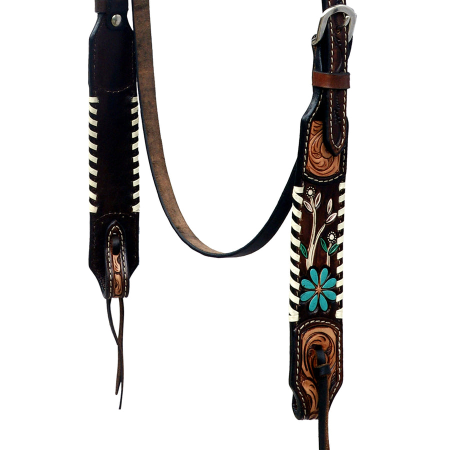 HILASON Western Leather Horse Headstall Breast Collar Floral Tack Set Dark Brown | for Horses