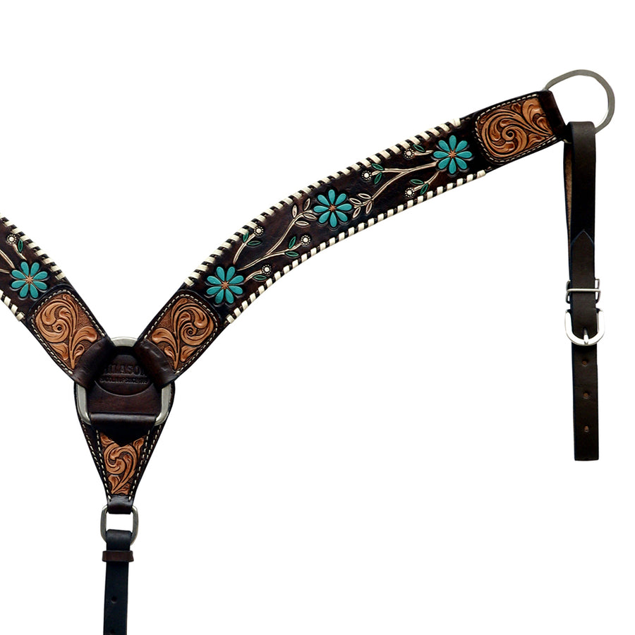 HILASON Western Leather Horse Headstall Breast Collar Floral Tack Set Dark Brown | for Horses