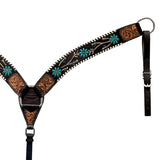 HILASON Western Leather Horse Headstall Breast Collar Floral Tack Set Dark Brown | Leather Headstall | Leather Breast Collar | Tack Set for Horses