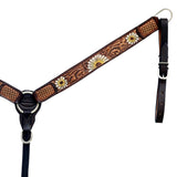 Hilason Western Horse Floral Hand Carved Headstall Breast Collar set Genuine Leather Brown