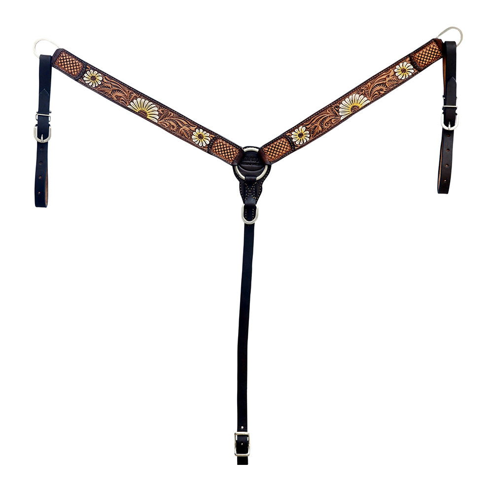 Hilason Western Horse Floral Hand Painted American Leather Breast Collar Brown