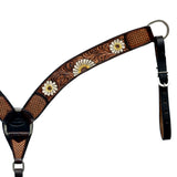 Hilason Western Horse Floral Hand Carved Headstall Breast Collar set Genuine Leather Brown