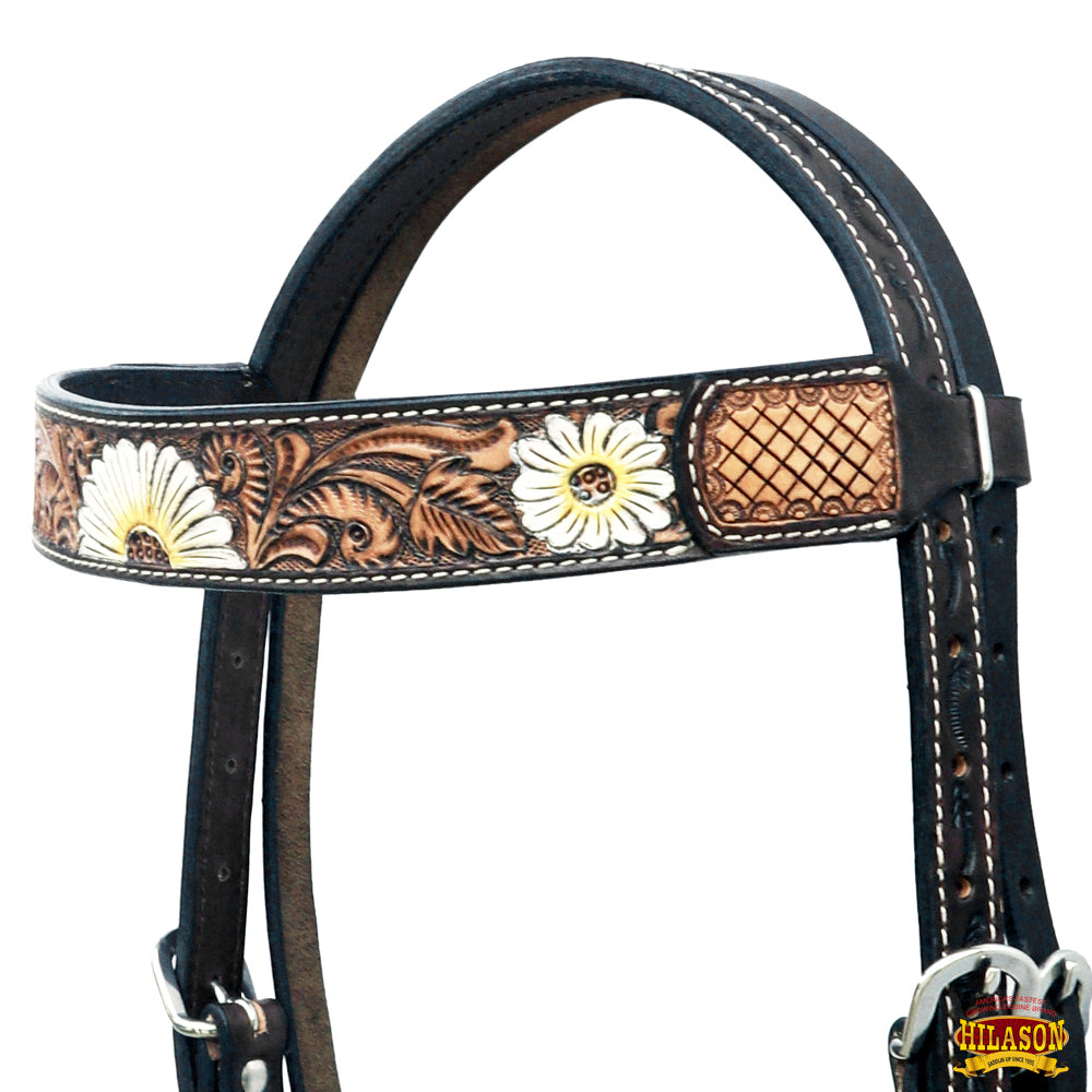 Hilason Western Horse Floral Hand Painted American Leather Headstall Dark Brown