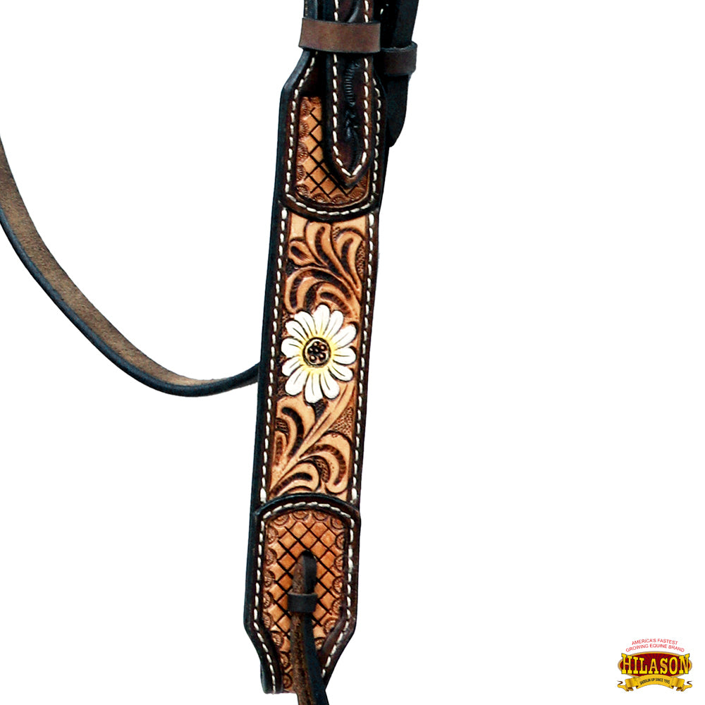 Hilason Western Horse Floral Hand Painted American Leather Headstall Dark Brown