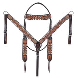Hilason Horse Floral Hand Carved American Leather Breast Collar Headstall Dark Brown