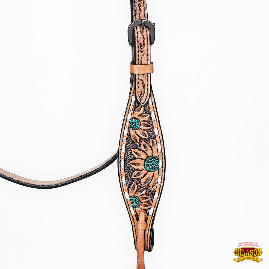 HILASON Western Horse Headstall & Breast Collar American Leather Floral Carving