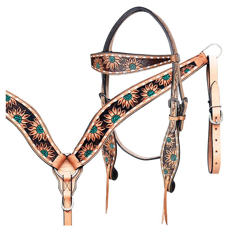 Hilason Horse Floral Hand Painted American Leather Breast Collar Headstall Brown - Uhorse