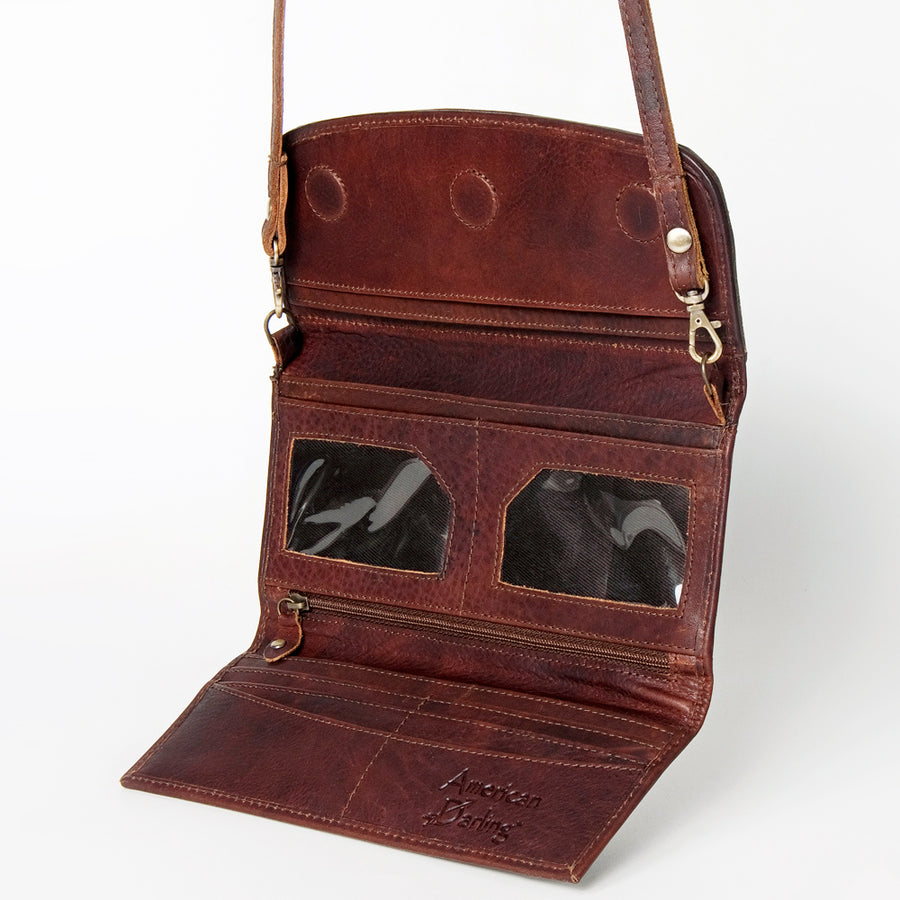 American Darling Small Cross body Bag Genuine Vegetable Tanned Leather Wallet Purse Western Handbag 4in x 1in x 8in