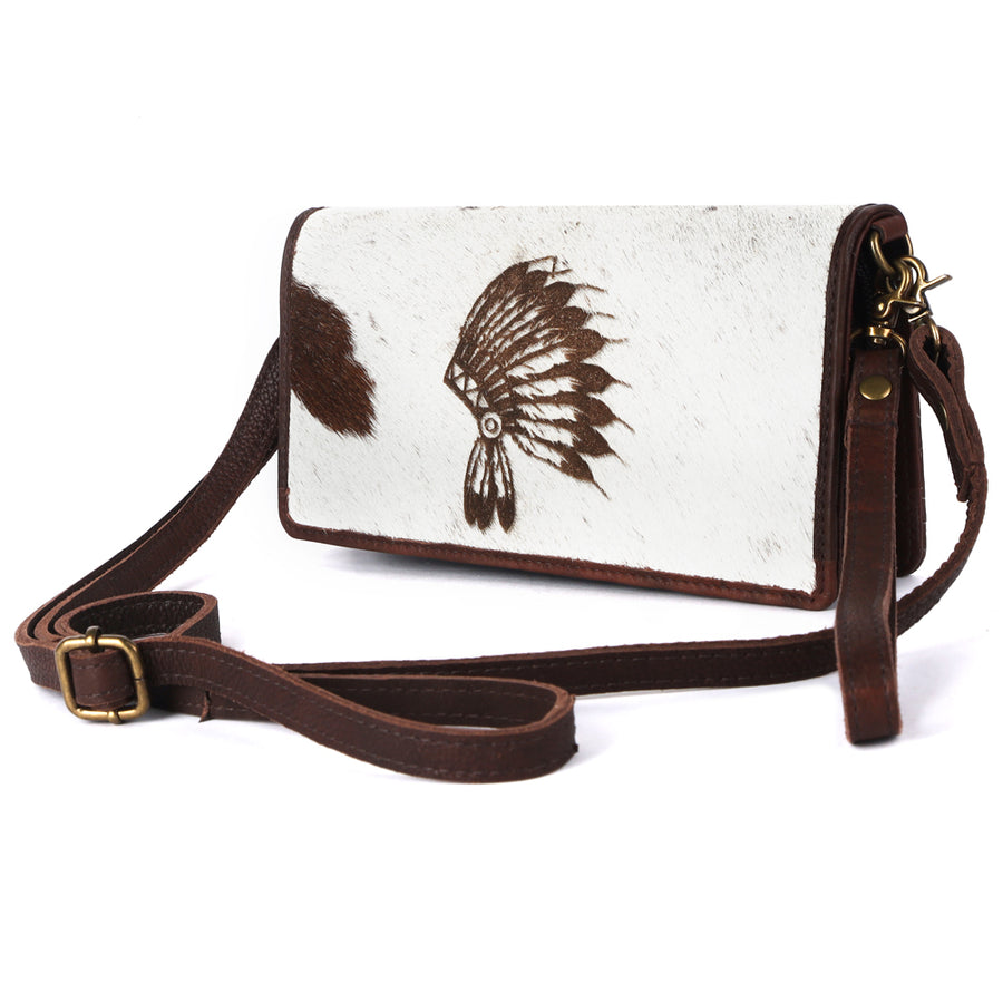 American Darling White Hair-On Cowhide Organiser Bag - Handcrafted Western Leather - Uhorse