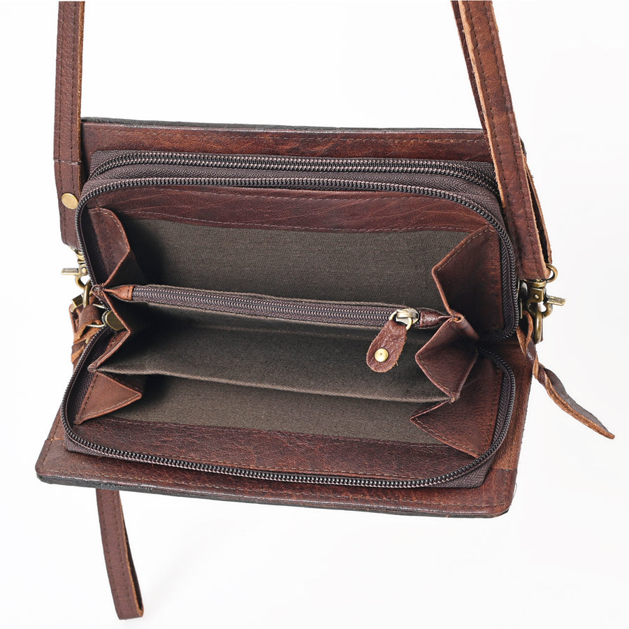 American Darling Organiser Bag, Hand Painted Western Leather, Vegetable Tanned Full Grain, 4in (H) X 8in (W) X 1.5in (D)