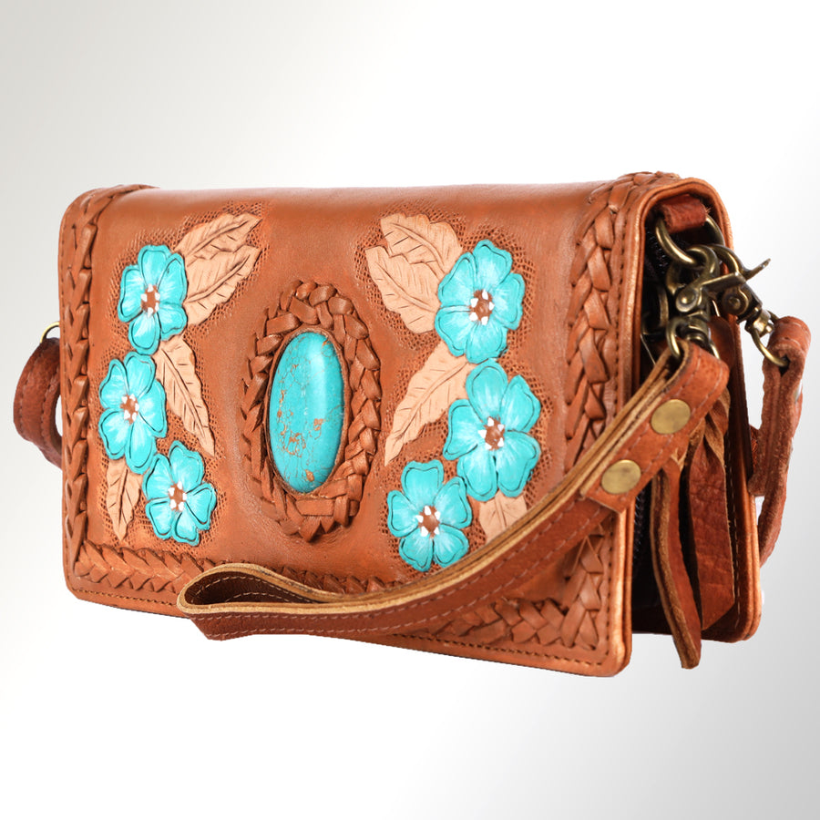 American Darling Hand Tooled Floral Leather Organiser Bag - Handcrafted Western - Uhorse