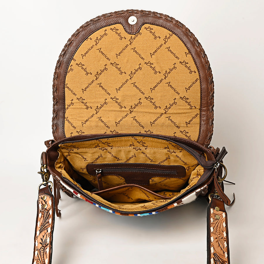 American Darling Hand Woven Saddle Blanket Fringed Cross body Bag Vegetable-Tanned Genuine Leather Rivetted Western Purse