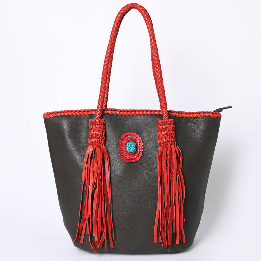 American Darling Tote Bag Western Genuine Leather Handcrafted Large Purse with Fringes and Braided Straps