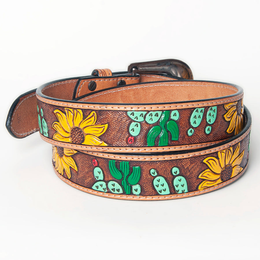 American Darling Beautifully Hand Tooled Tan Genuine Leather Belt Men and Women Western with Removable Buckle